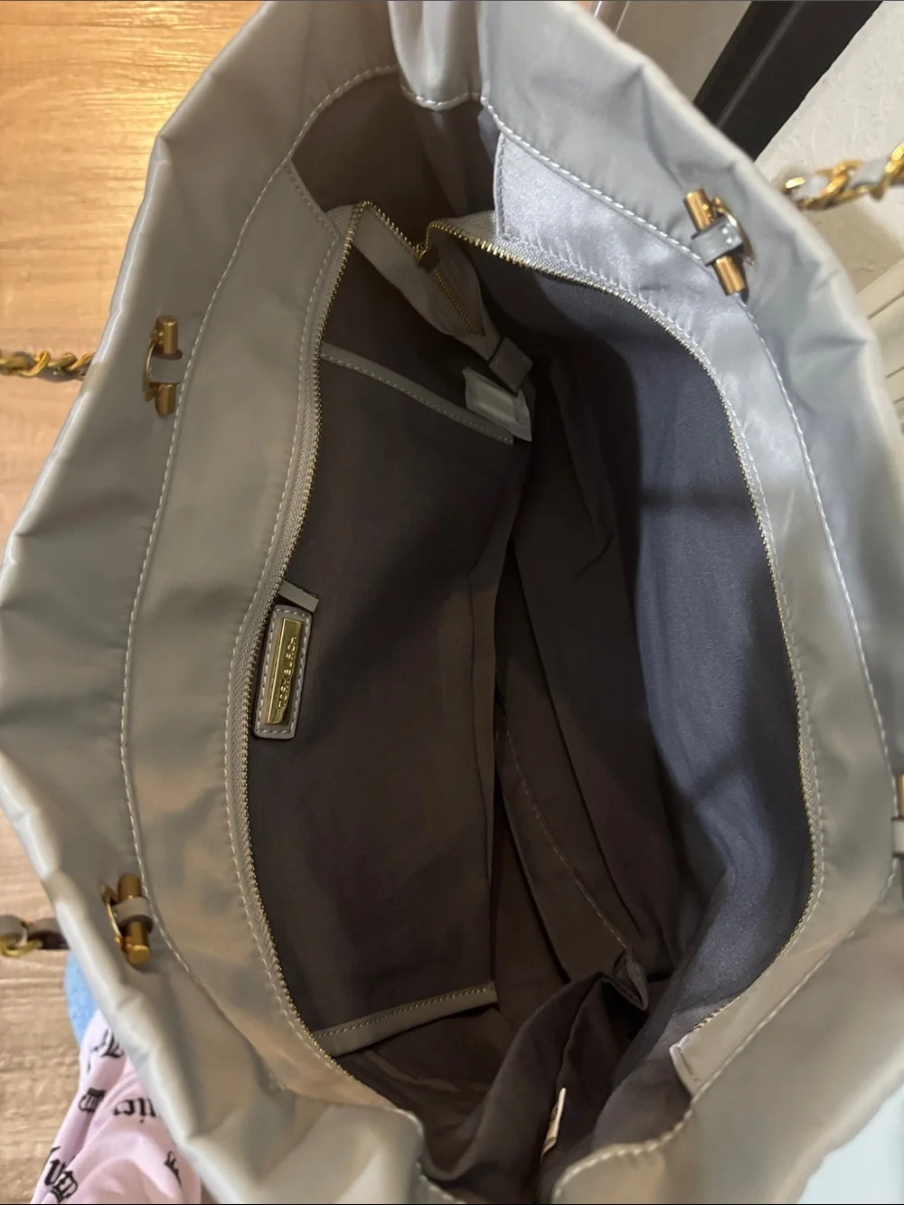 Tory Burch Light Gray Logo Chain-Handle Tote